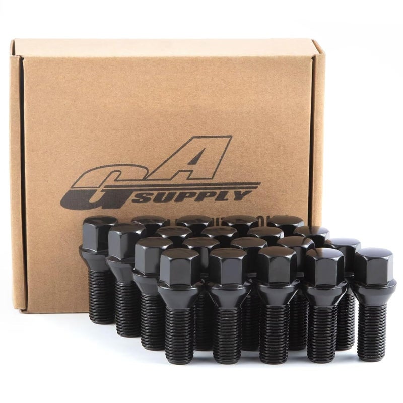 GAsupply 14x1.5 28mm Shank Lug Bolts, 20pcs Black Conical Seat 56mm Tall Lug Studs for Wheel Spacers, 17mm Hex - Image 1
